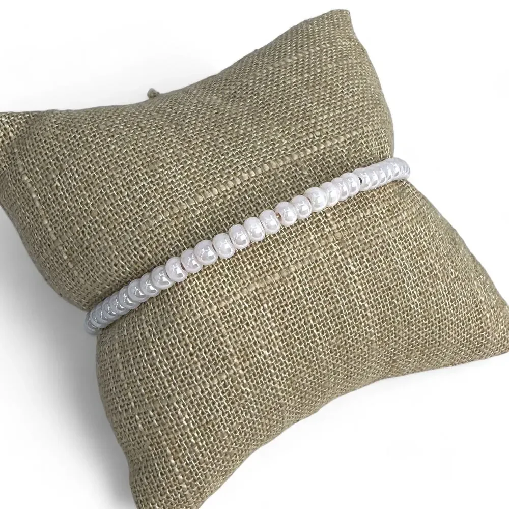 Alex and Ani Beaded Bangle Bracelet Pearly White Seed Beads